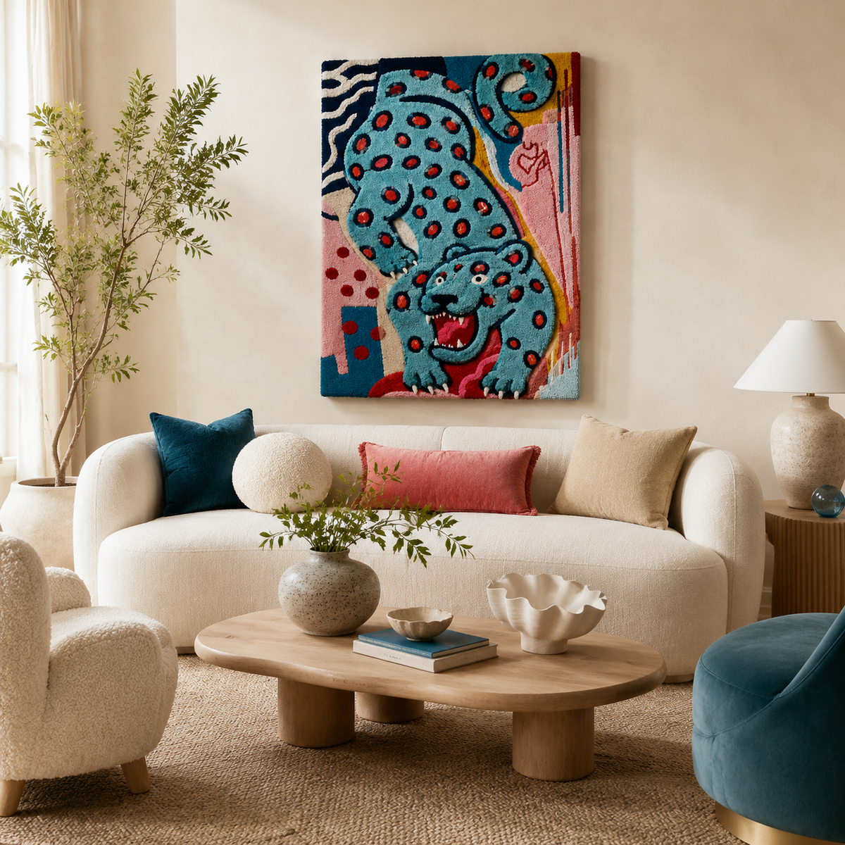 Hewn Earth Turquoise Prowler wall art featuring abstract turquoise and earthy tones on a textured background.