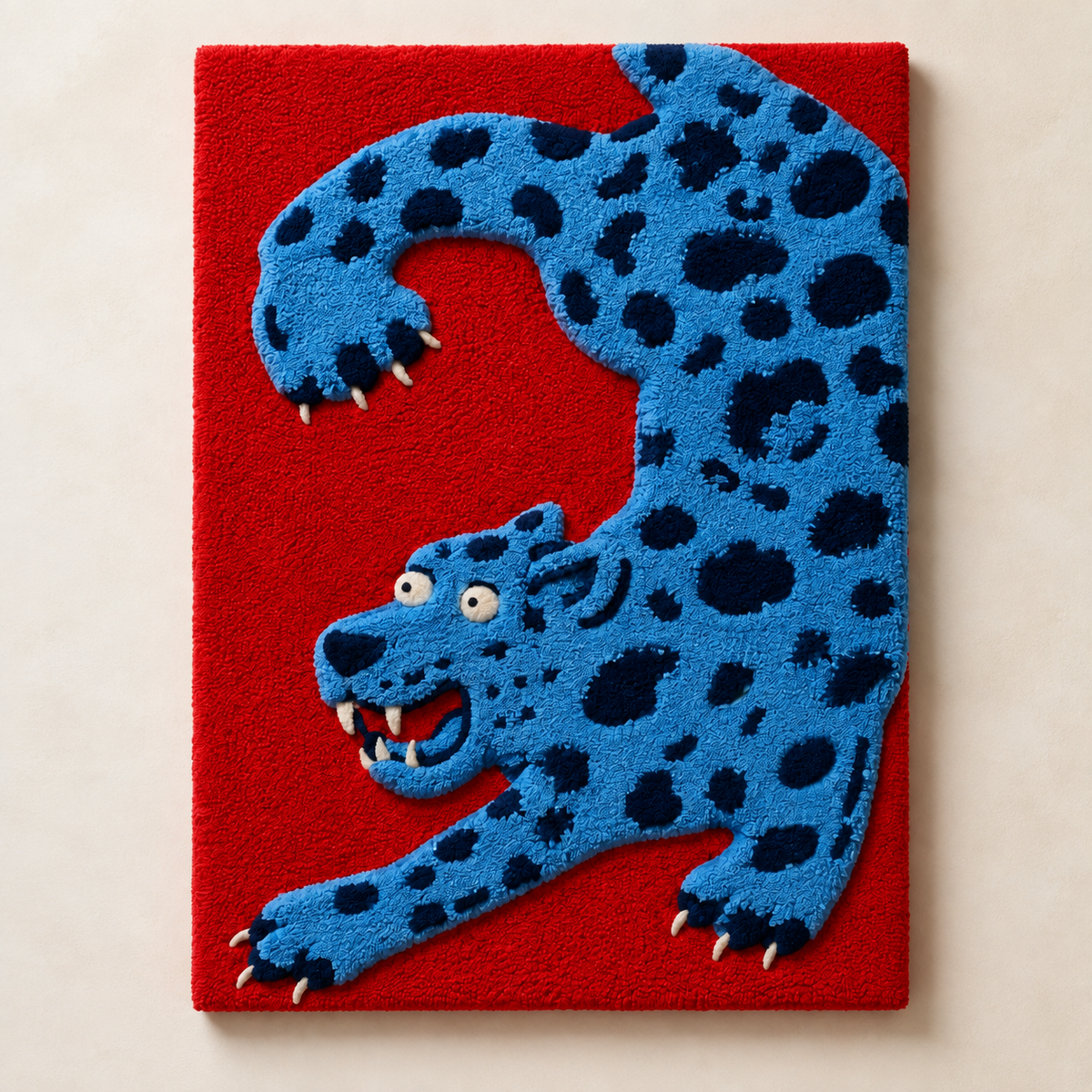 Electric Leopard wall art by Hewn Earth featuring a vibrant, stylized leopard design on a light background.
