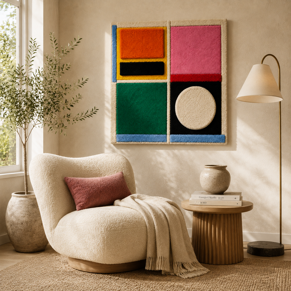 Hewn Earth Primary Geometry wall art featuring geometric shapes in neutral tones, ideal for modern interior decor.