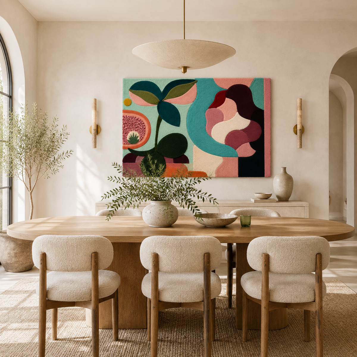 Botanical Currents wall art by Hewn Earth featuring vibrant, abstract plant-inspired designs on a textured canvas.