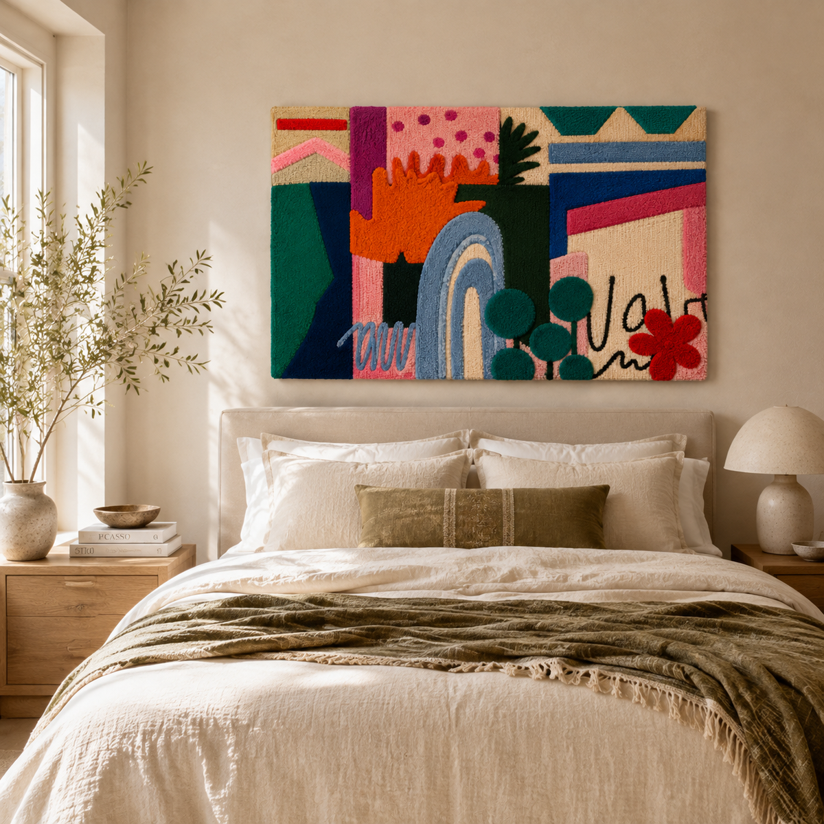 Hewn Earth Garden City Blocks wall art featuring geometric patterns in neutral tones, suitable for modern home decor.