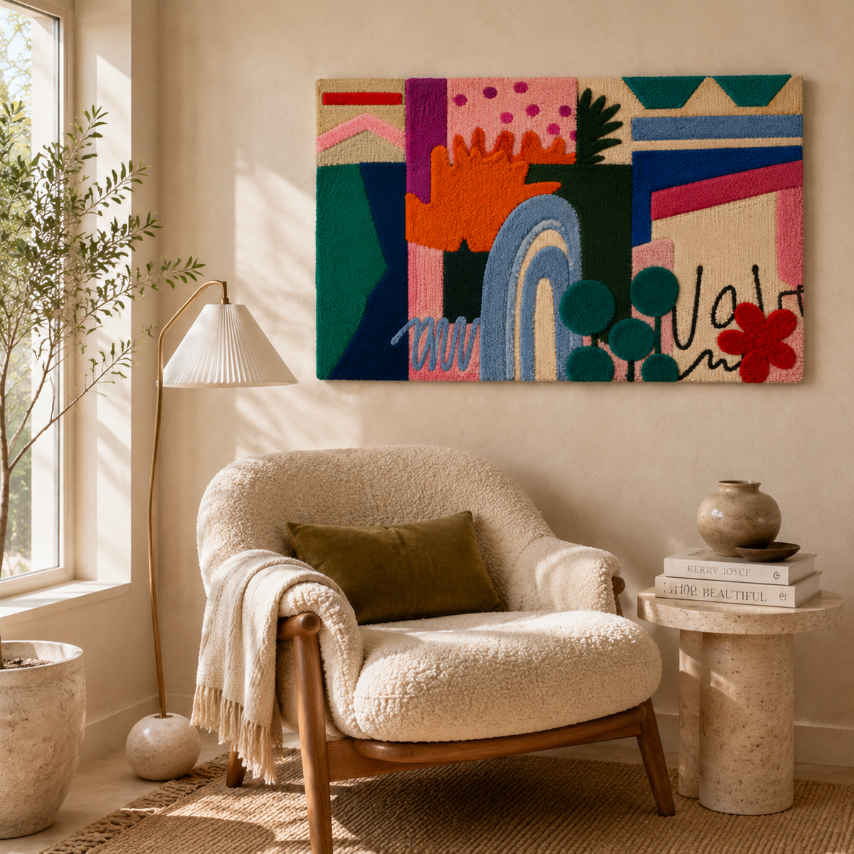 Hewn Earth Garden City Blocks wall art featuring geometric shapes and earthy tones, suitable for modern interior decor.