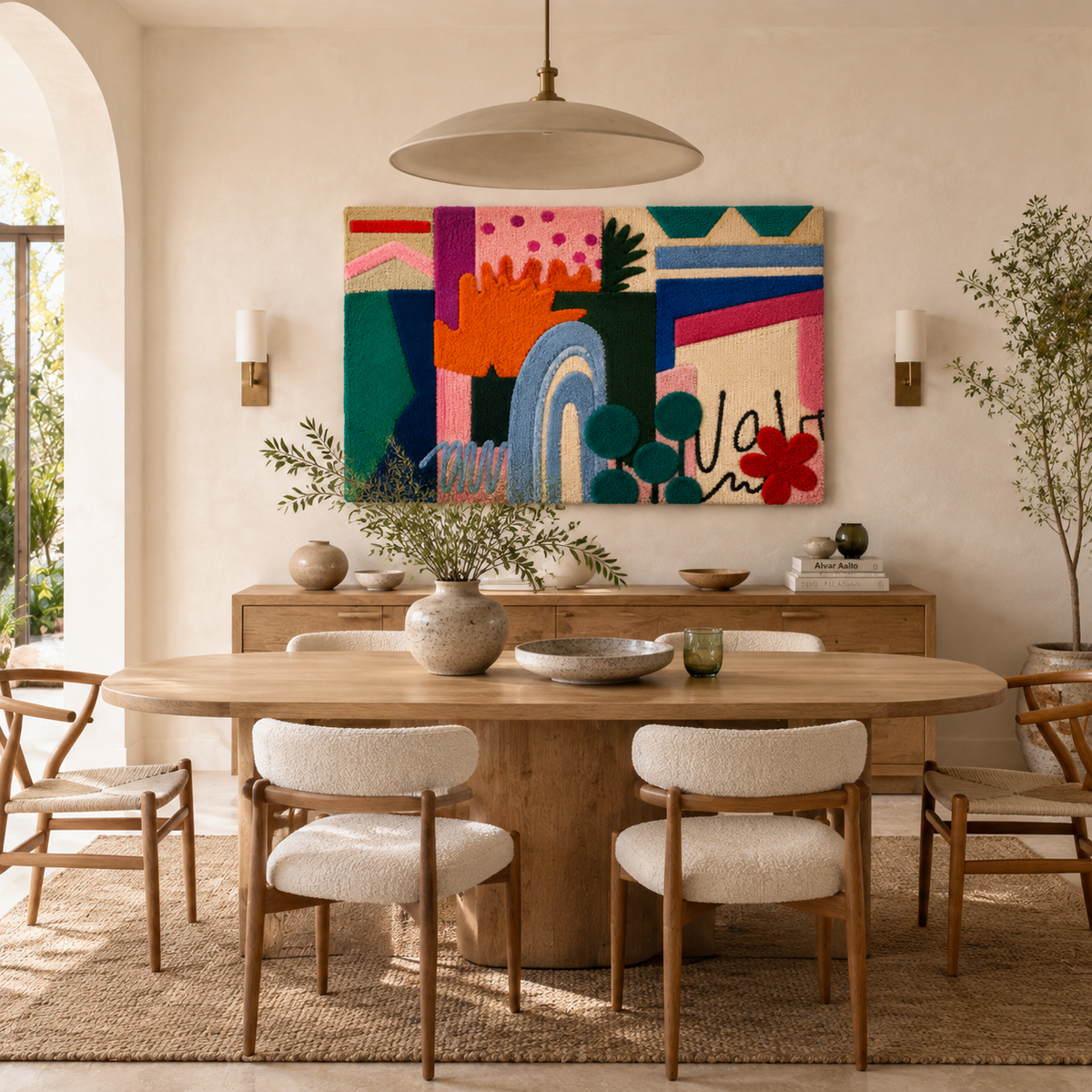 Hewn Earth Garden City Blocks wall art featuring geometric patterns in natural earthy tones on a white background.