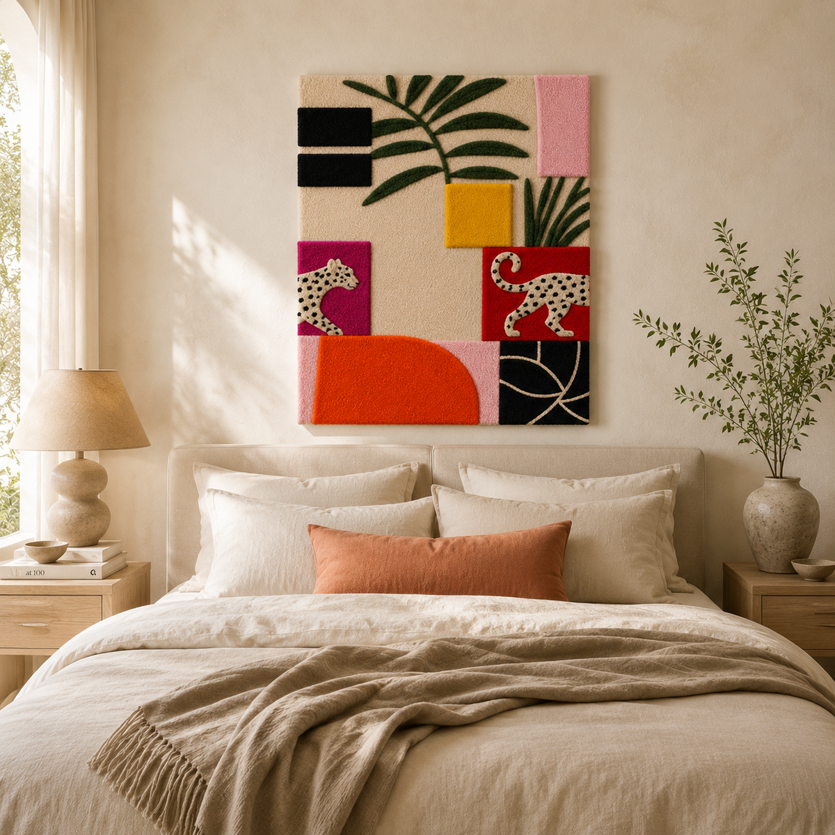 Leopard conservatory wall art by Hewn Earth featuring a detailed leopard image on a textured background.