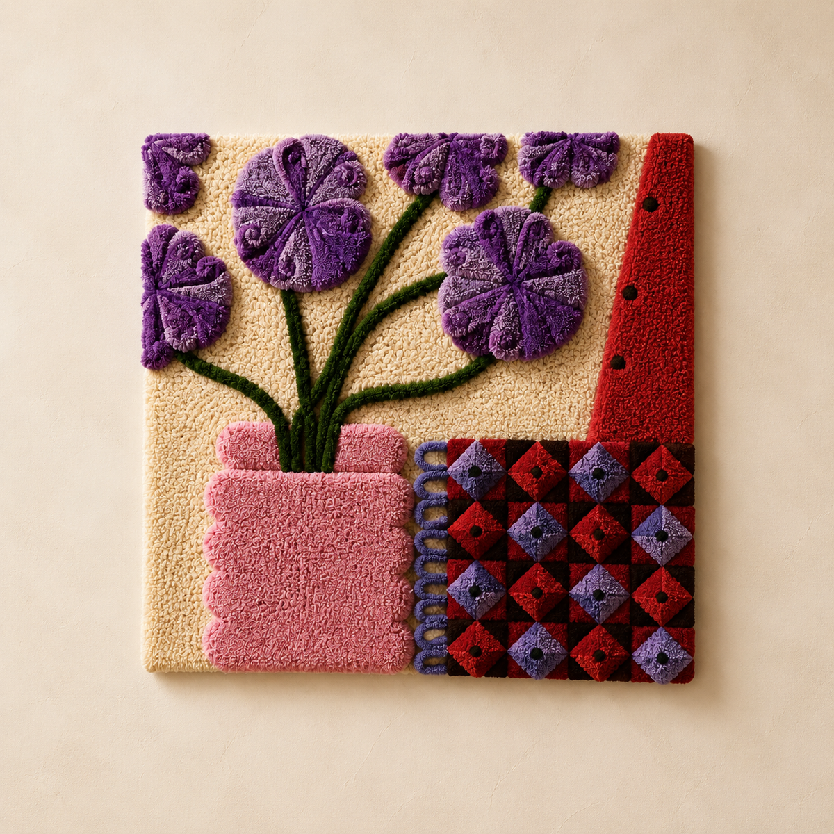 Hewn Earth Violet Tulip Window wall art featuring a vibrant purple tulip design on a light background.