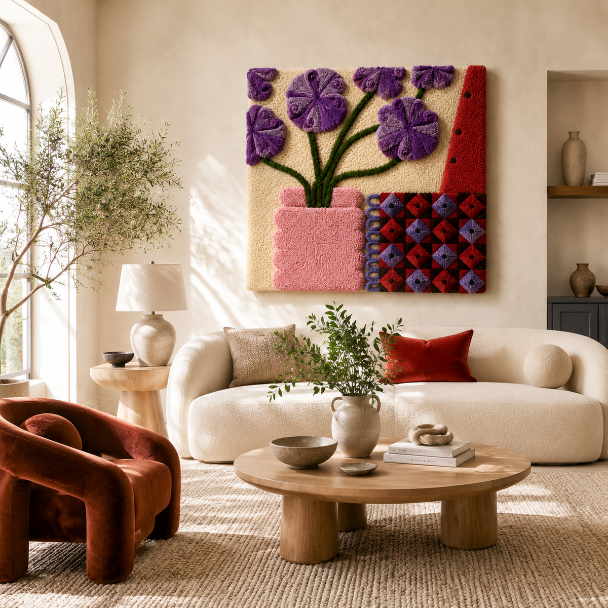 Violet tulip wall art by Hewn Earth featuring a vibrant purple tulip flower on a neutral background for home decor.
