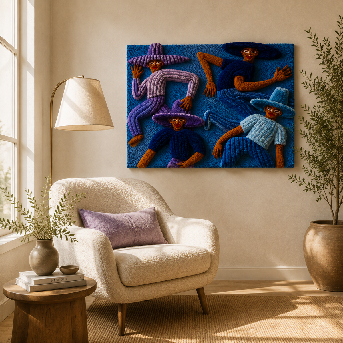 Cobalt Hat Chorus wall art by Hewn Earth featuring abstract blue and white design, suitable for modern home decor.