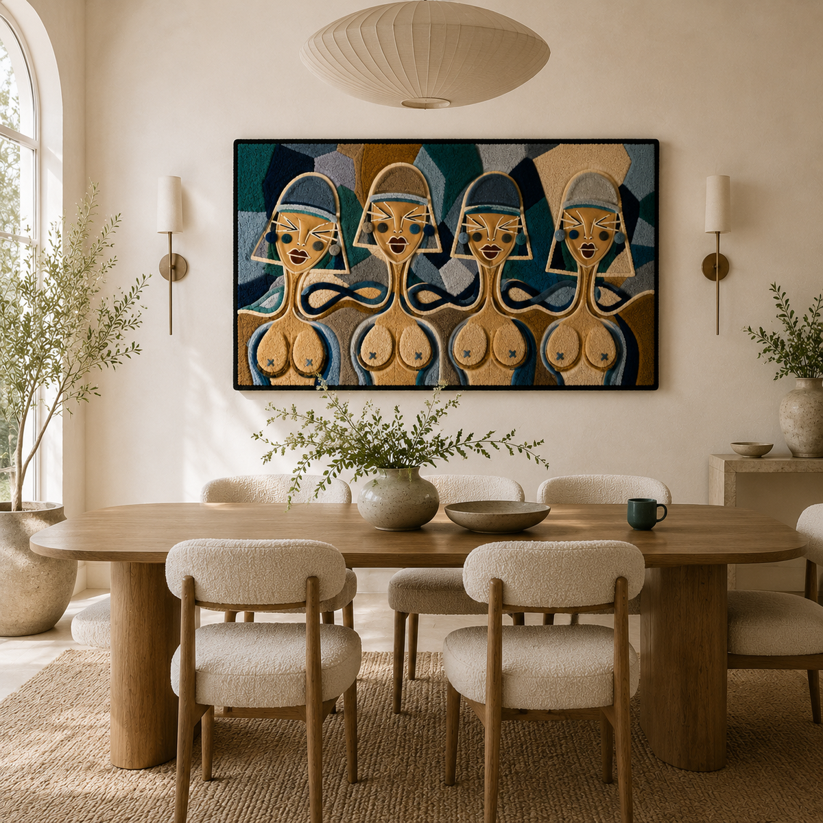 Indigo Sisterhood wall art by Hewn Earth featuring vibrant, abstract design suitable for home decor.