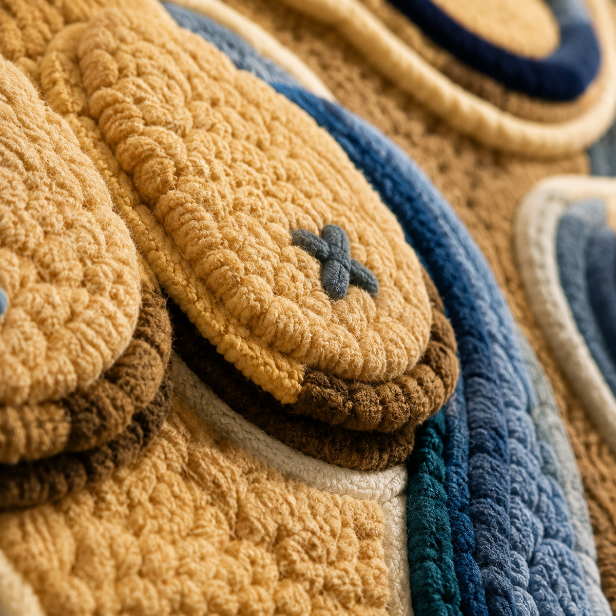 Indigo Sisterhood wall art by Hewn Earth featuring intricate design and vibrant blue tones on textured canvas.