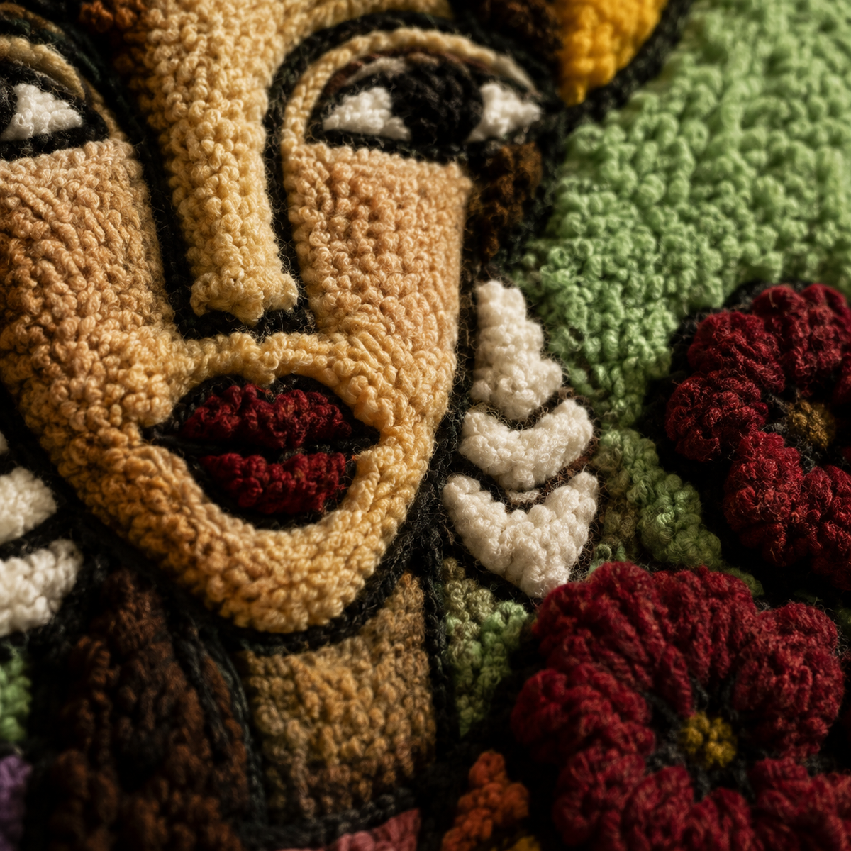 Close-up of Hewn Earth Rose Salon Muse wall art, showcasing detailed floral design in a natural, textured style.