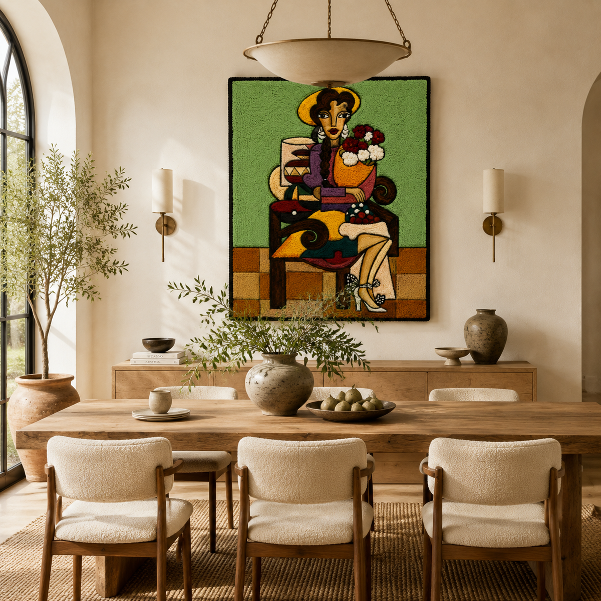 Hewn Earth Rose Salon Muse wall art featuring a vibrant rose illustration on a textured background.