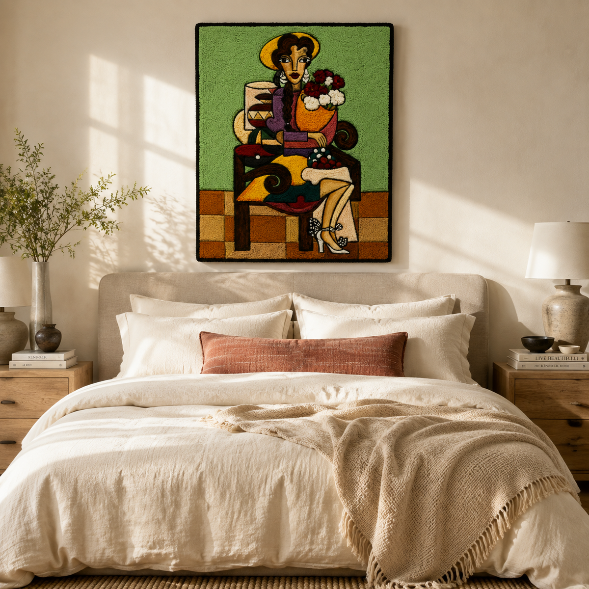 Hewn Earth Rose Salon Muse wall art featuring a vibrant, floral-inspired design suitable for salon decor.