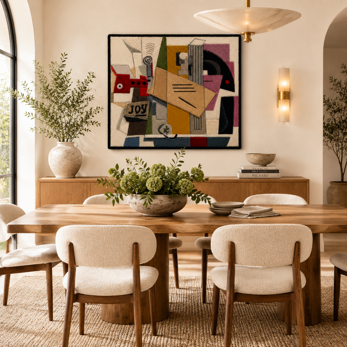 Hewn Earth Paper Joy Assembly wall art displayed on a room wall, showcasing a modern, textured paper art design.