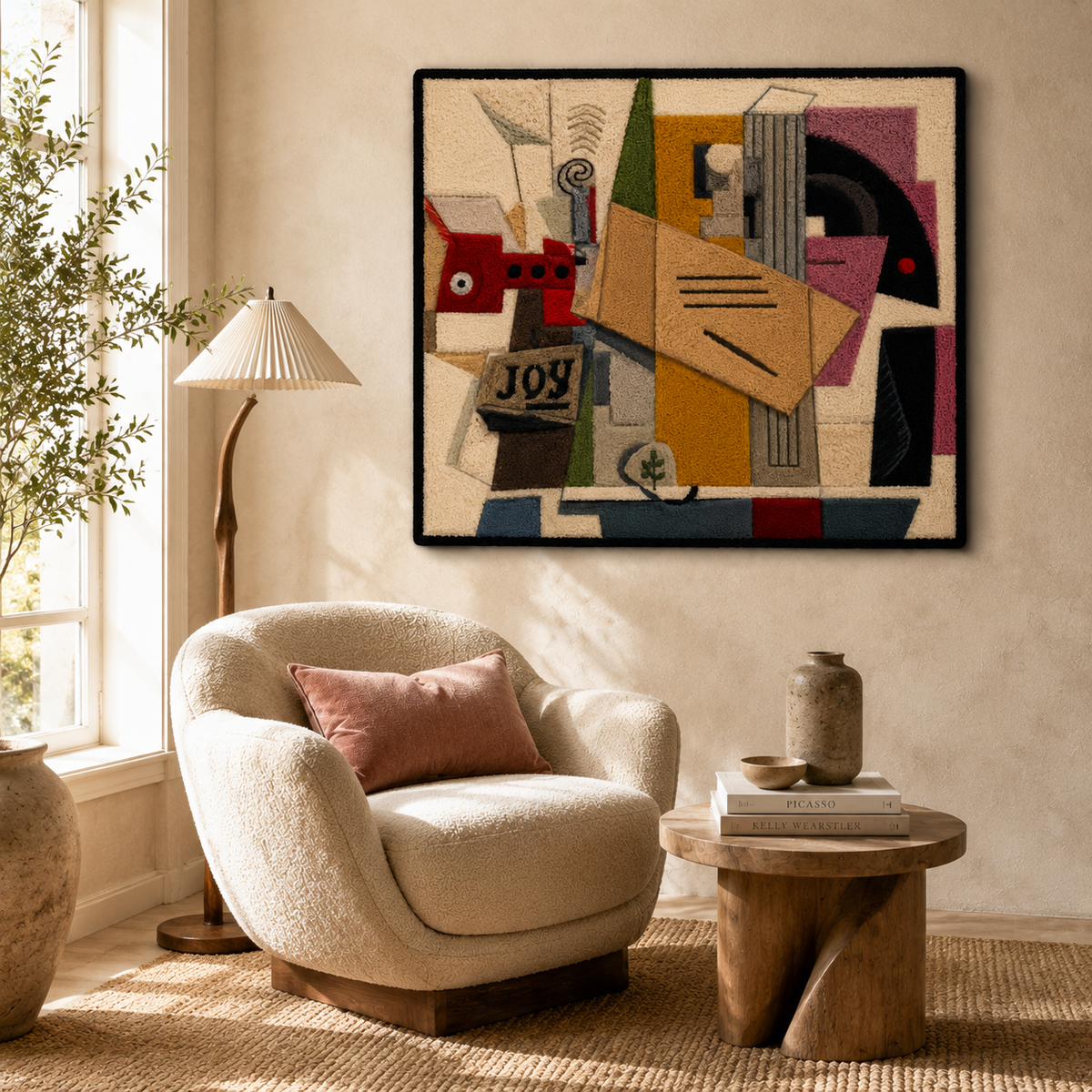 Hewn Earth Paper Joy Assembly wall art featuring layered paper design in neutral tones for modern home decor.