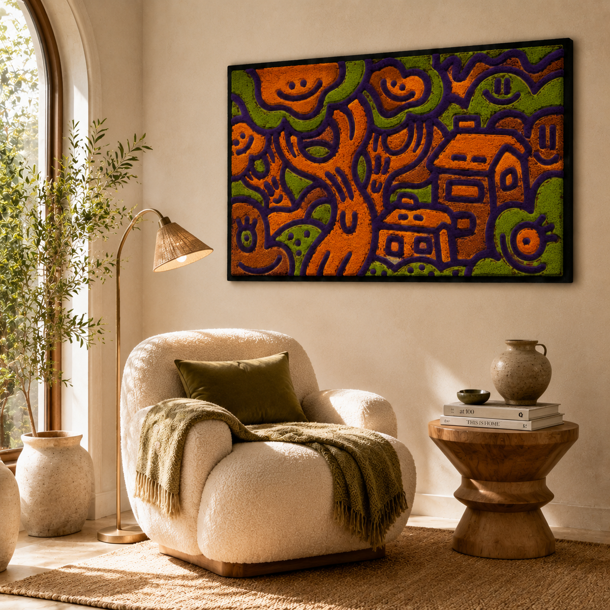Ochre Songlines wall art by Hewn Earth, featuring intricate Aboriginal-inspired designs on a wooden panel for wall decor.