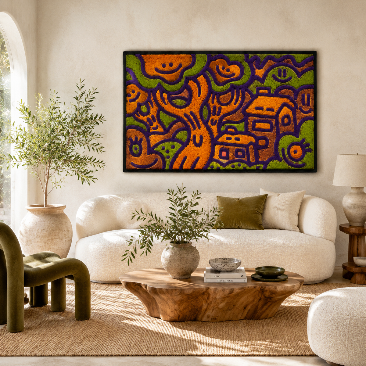 Ochre Songlines wall art by Hewn Earth featuring intricate Aboriginal-inspired patterns on a textured surface.
