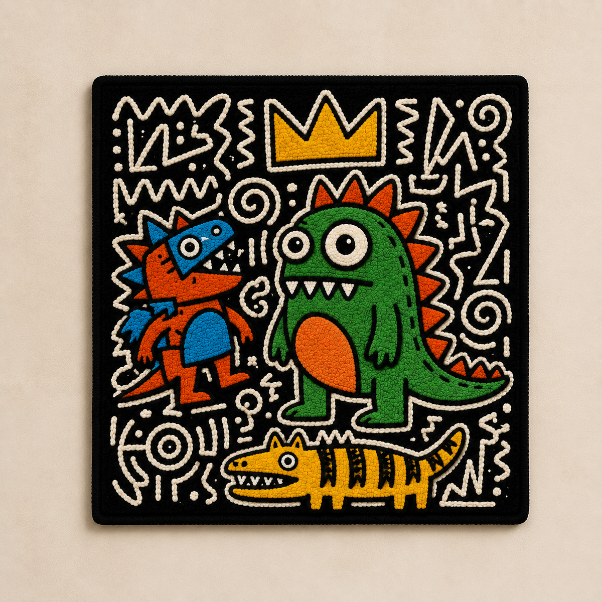 Hewn Earth Crowned Creatures wall art featuring whimsical crowned animal illustrations on a neutral background.