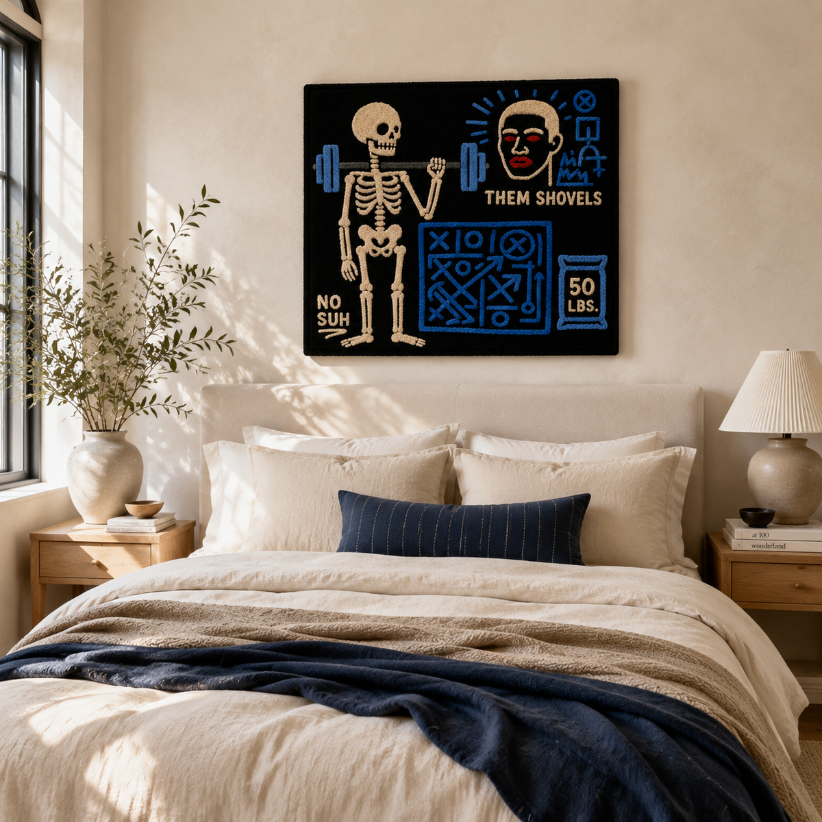 Hewn Earth wall art featuring two rustic shovels with textured metal and wooden handles, decorative home wall decor.