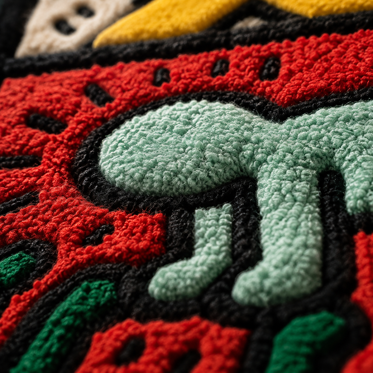 Detailed close-up of Hewn Earth's Dancing Glyphs wall art, showcasing intricate glyph patterns on a textured surface.