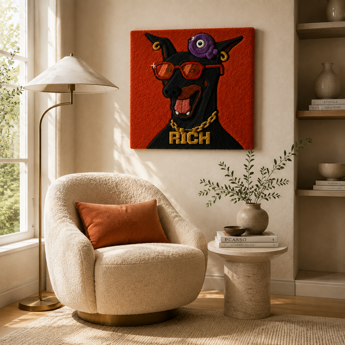 Rich Hound wall art by Hewn Earth featuring a detailed, textured dog illustration on a neutral background