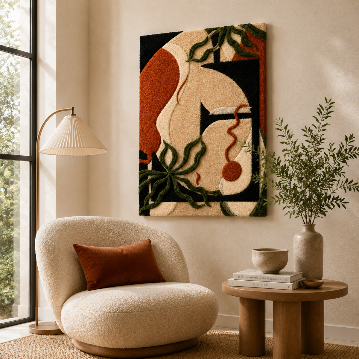 Hewn Earth Terracotta Vine Muse wall art featuring earthy terracotta tones and intricate vine design on a neutral background.