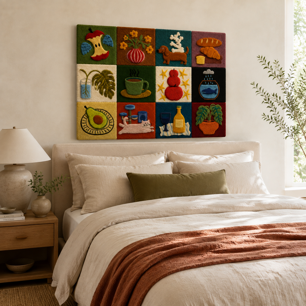 Hewn Earth Global Pantry Grid wall art featuring a detailed, artistic map design with natural earthy tones and intricate details.