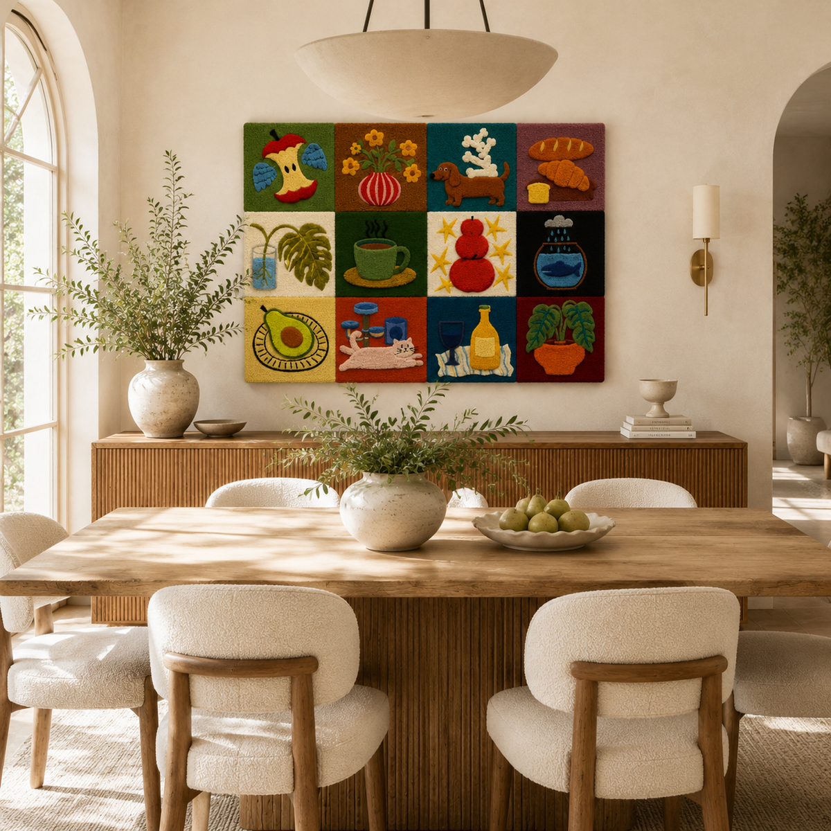Hewn Earth Global Pantry Grid wall art featuring a detailed, colorful map design on a square canvas for home decor.