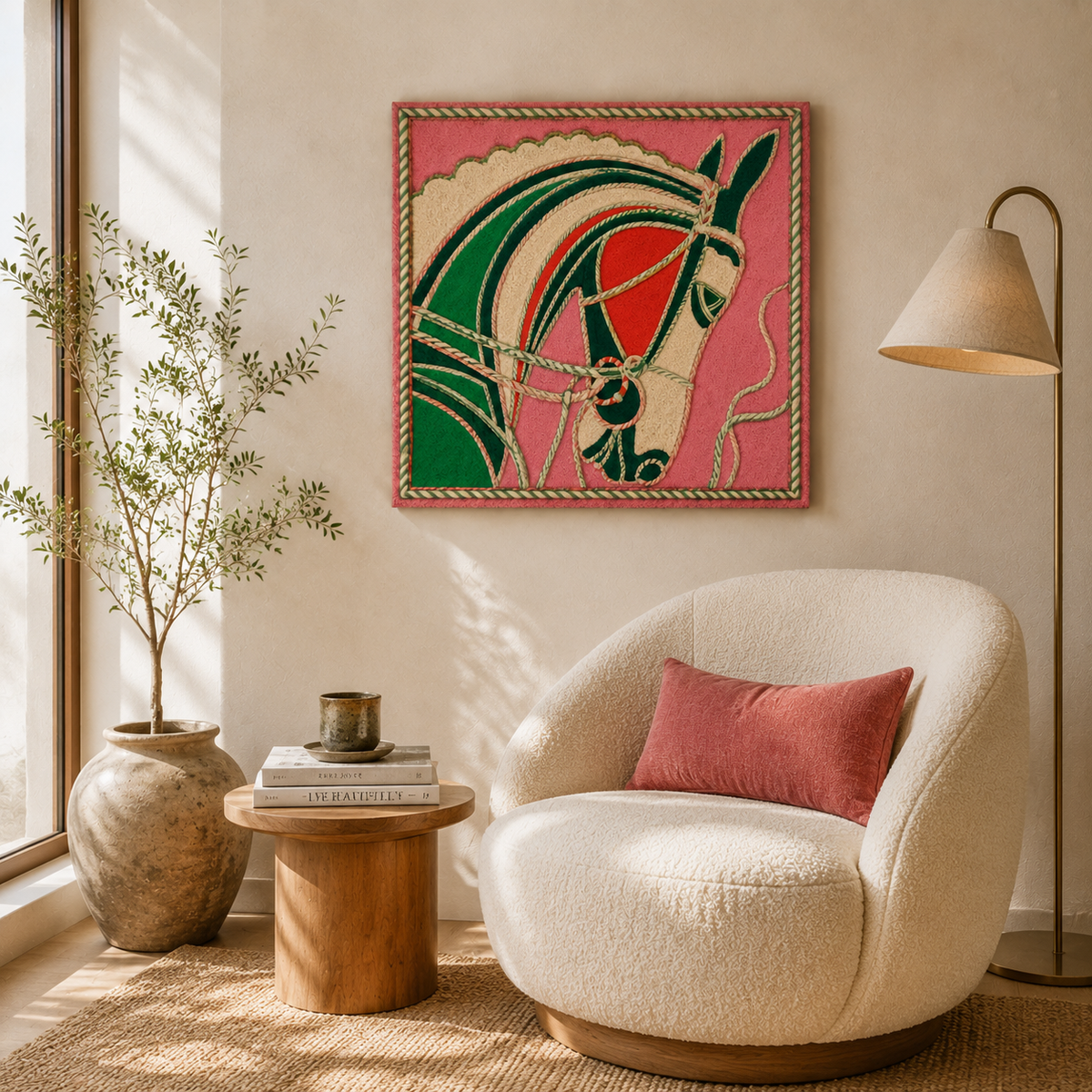Hewn Earth Rose Bridle wall art featuring a detailed, handcrafted rose design in earthy tones on a textured background.