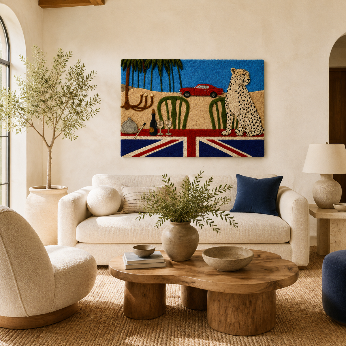 Hewn Earth Cheetah Road Club wall art featuring a vibrant cheetah design on a neutral background for modern home decor.