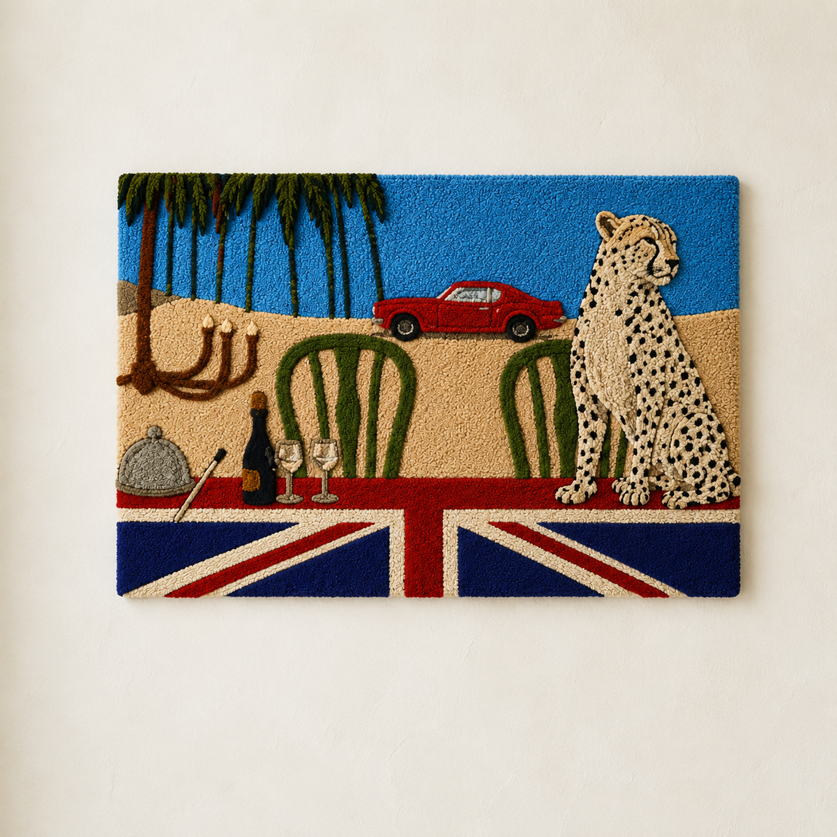 Cheetah Road Club wall art by Hewn Earth featuring a detailed cheetah illustration on a neutral background.