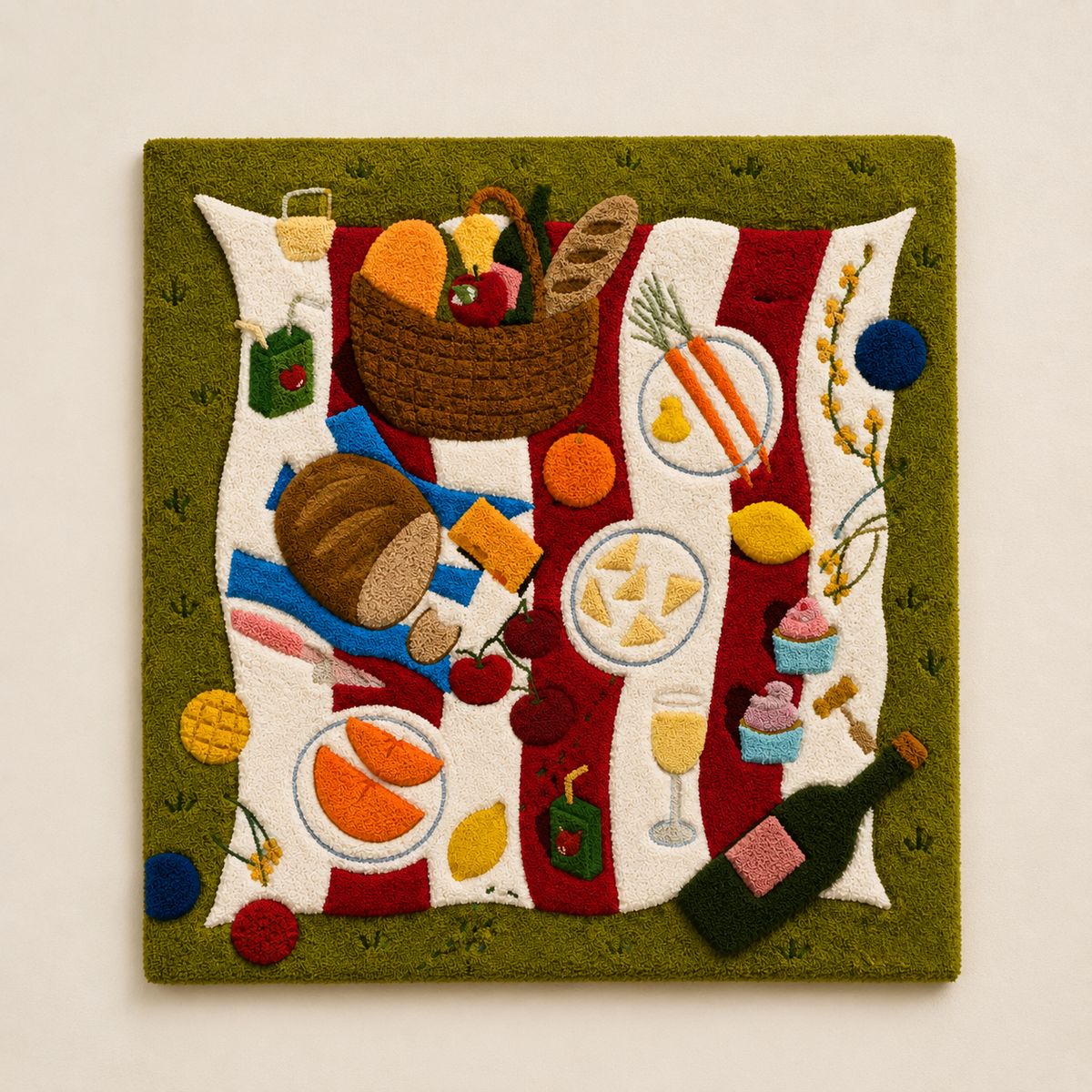 Hewn Earth Sunday Table Scatter wall art featuring a colorful, abstract design on a light background, suitable for home decor.
