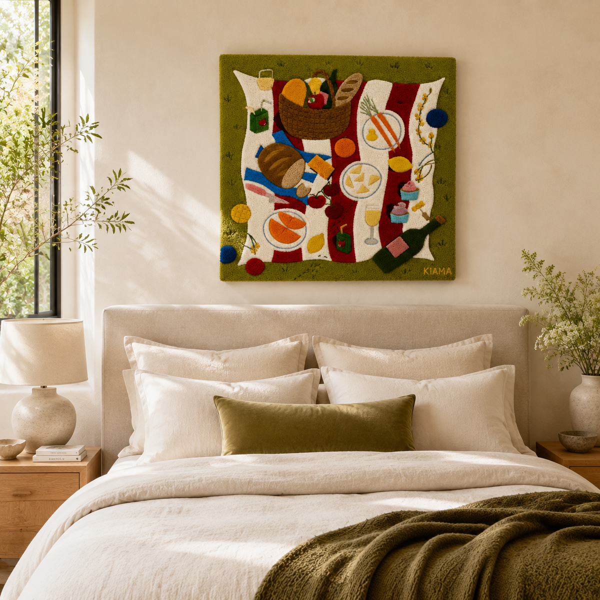 Colorful Sunday Table Scatter wall art by Hewn Earth featuring vibrant, abstract designs on a decorative wall piece.