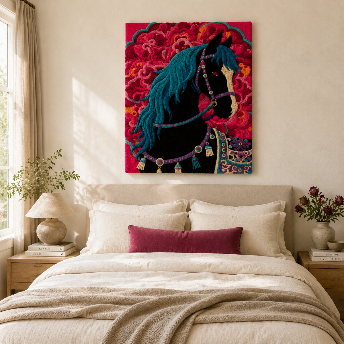 Hewn Earth Midnight Rose Mare wall art featuring a detailed, artistic depiction of a mare with a midnight rose theme.