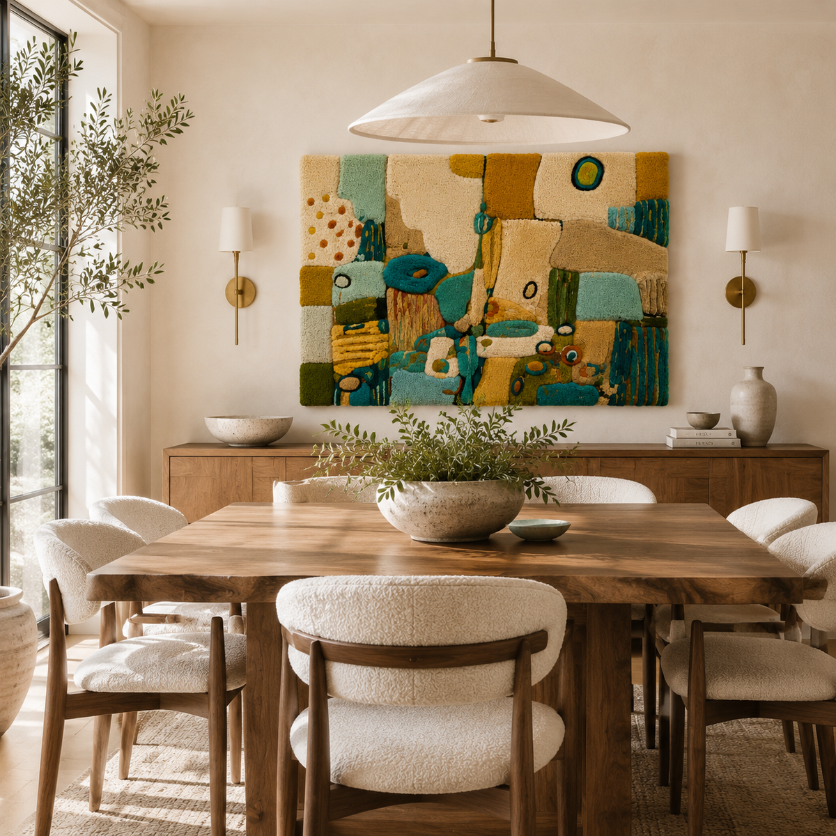 Hewn Earth Mineral Tides wall art featuring abstract mineral-inspired design displayed on a room wall.