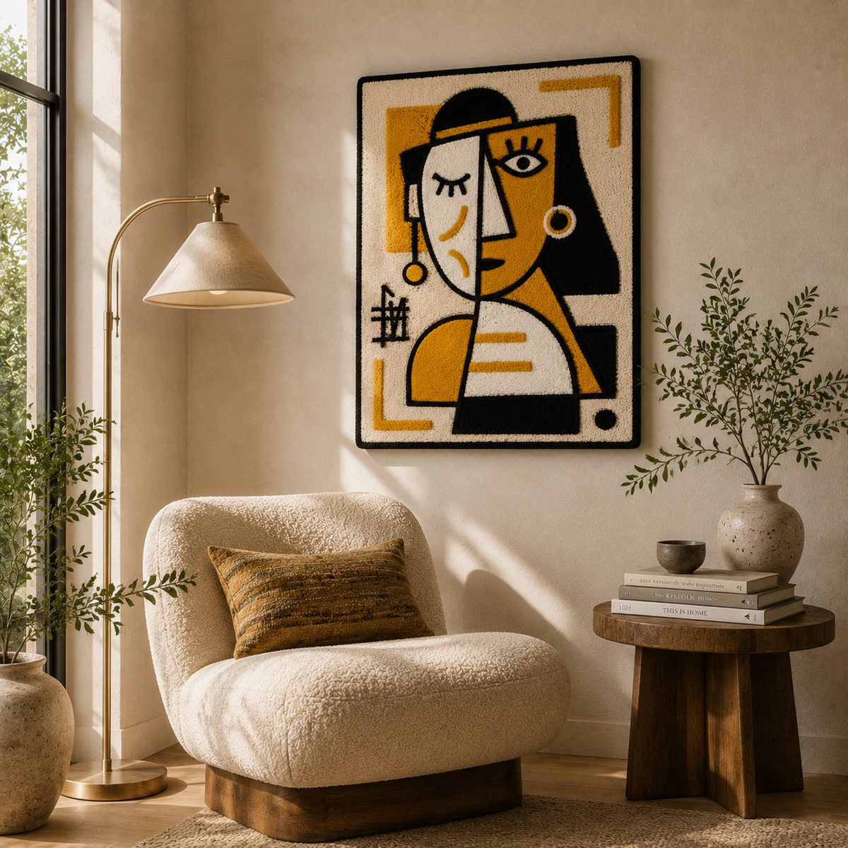 Ochre Split Portrait wall art by Hewn Earth, featuring abstract geometric design in warm earthy tones, suitable for modern decor.