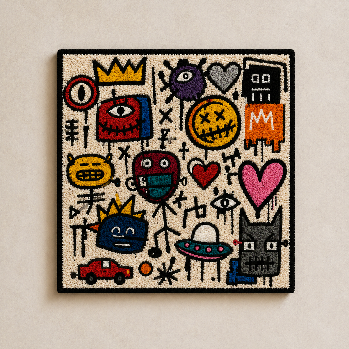 Hewn Earth Street Symbol Chorus wall art featuring urban street symbols on a light background, modern wall decor for contemporary spaces.