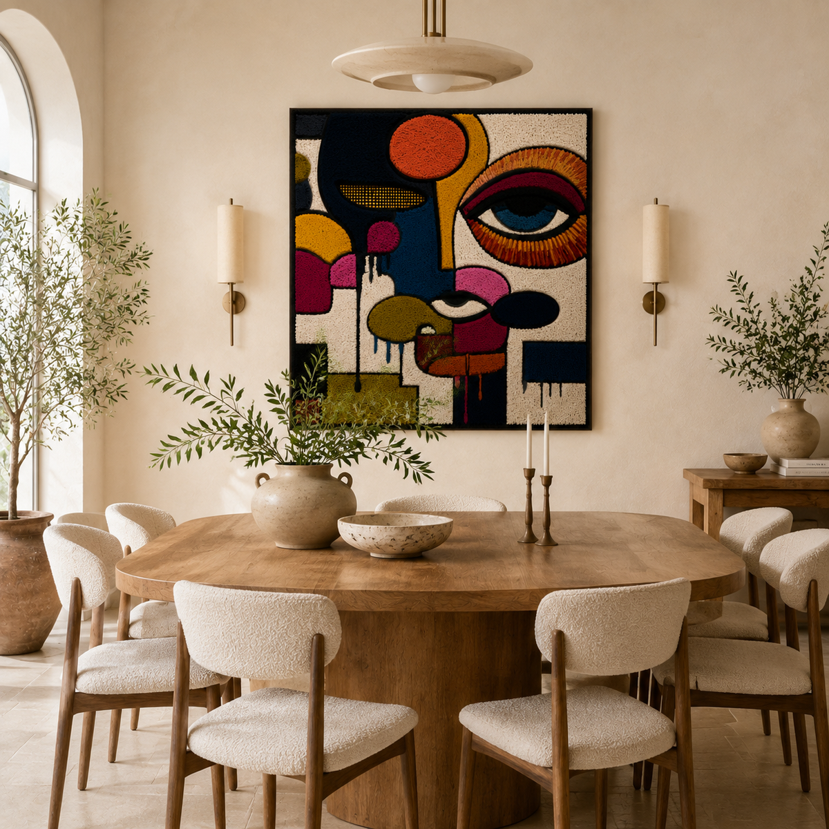 Hewn Earth Bauhaus Eye wall art with geometric shapes and earthy tones, modern design suitable for contemporary home decor.
