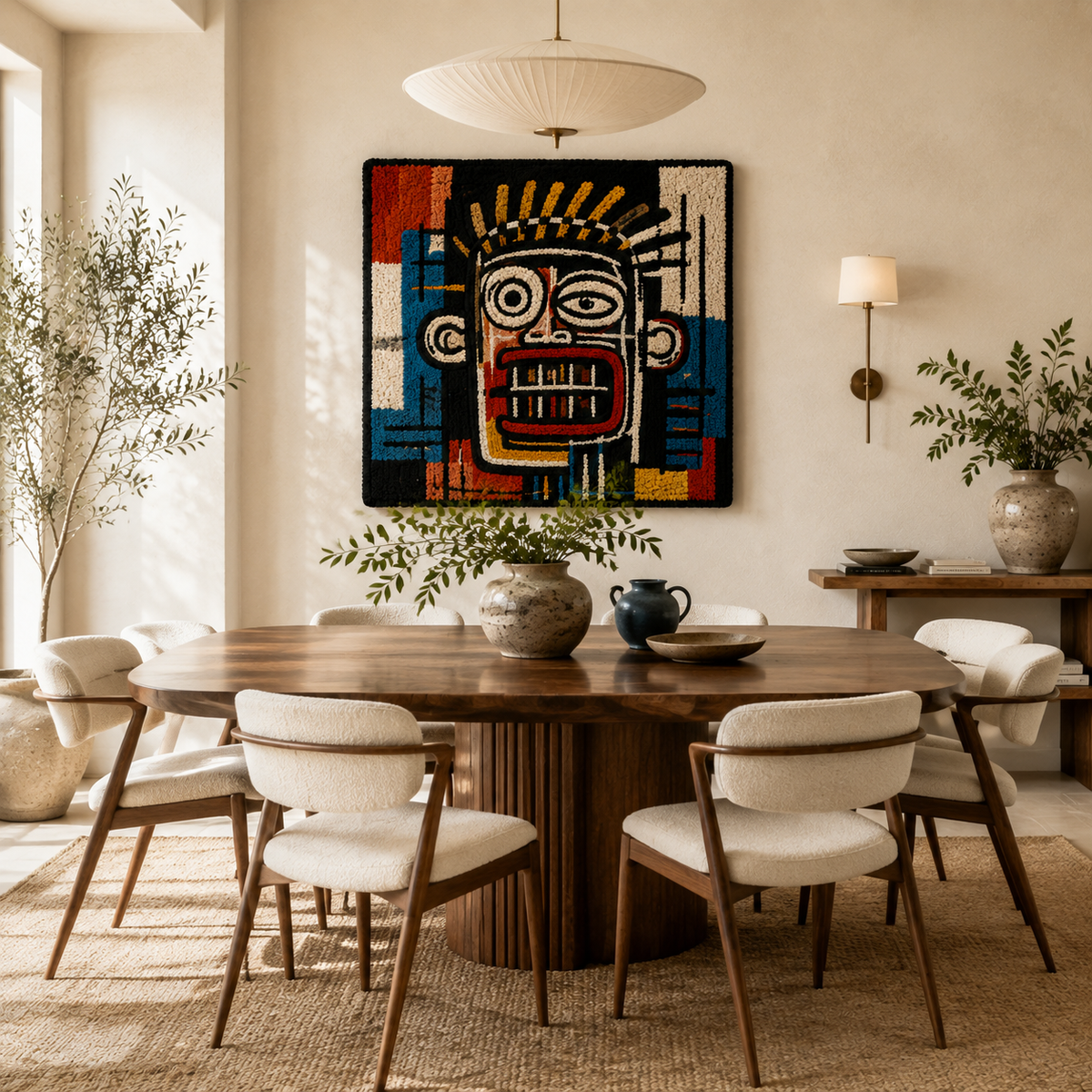 Hewn Earth Copper City Mask wall art featuring a detailed, textured copper cityscape design on a neutral background.