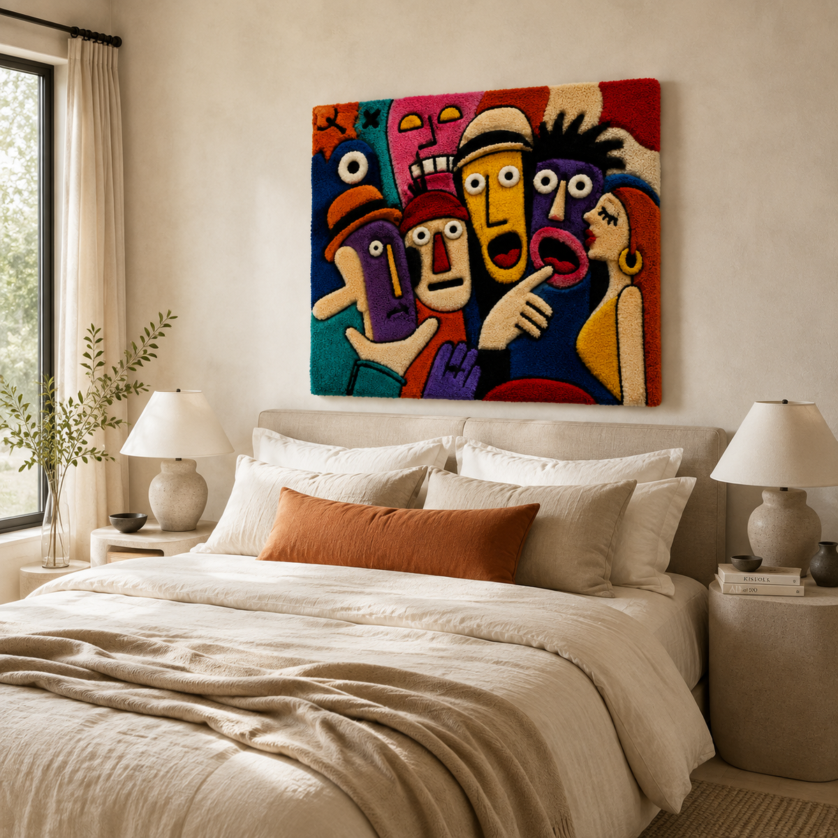 Hewn Earth Gathered Voices wall art featuring textured, abstract design with earthy tones on a neutral background.