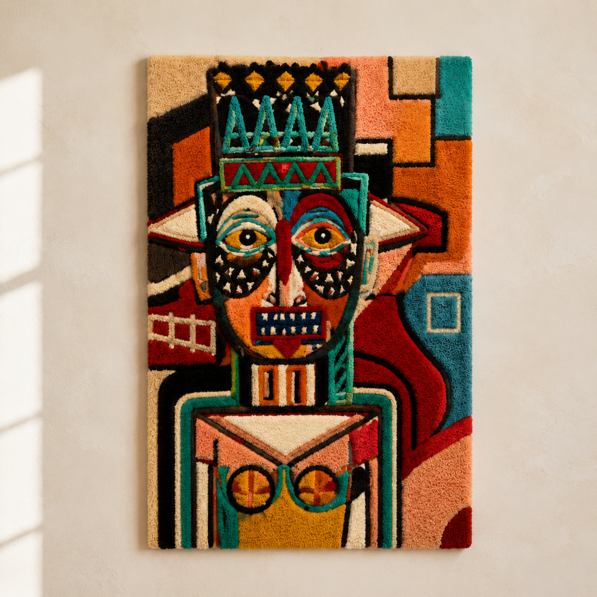 Turquoise Bone Oracle wall art by Hewn Earth featuring intricate bone and turquoise design on a wooden background.