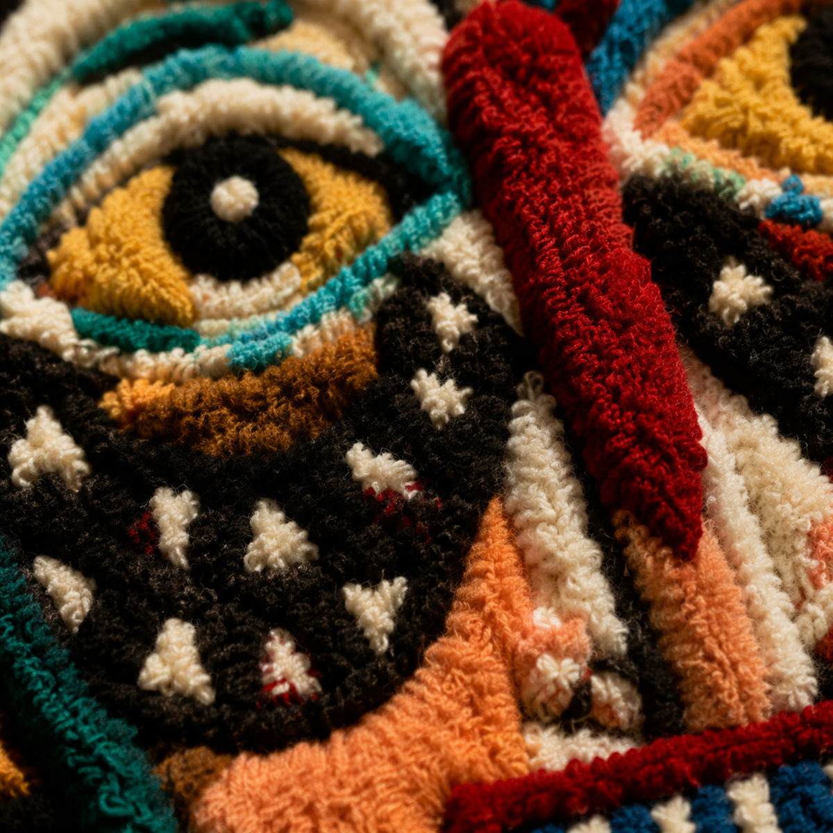 Close-up of Hewn Earth Turquoise Bone Oracle wall art showing intricate turquoise and bone details on a textured background.