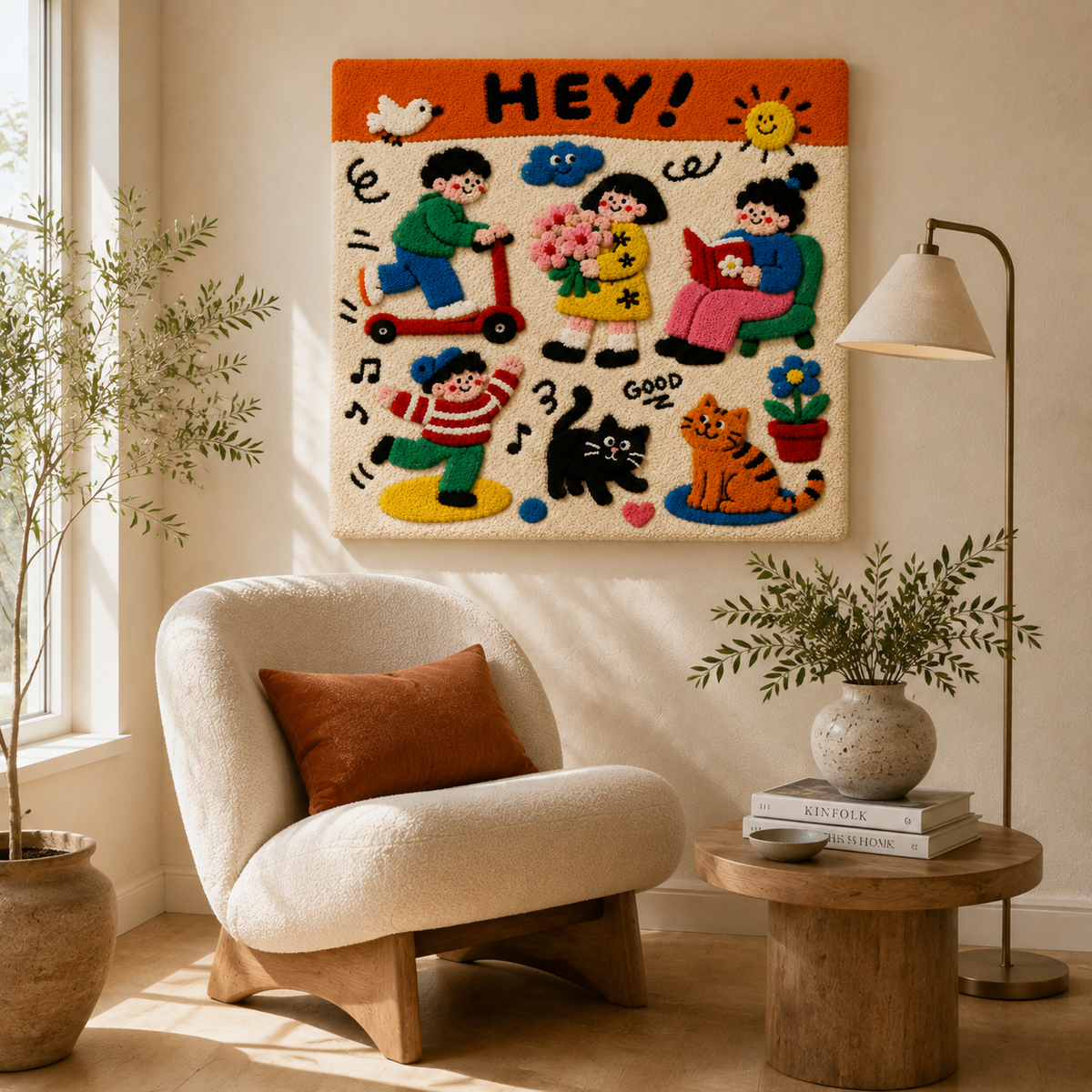 Hewn Earth Hey Neighbour wall art featuring a modern design, displayed on a wall in a contemporary room setting.
