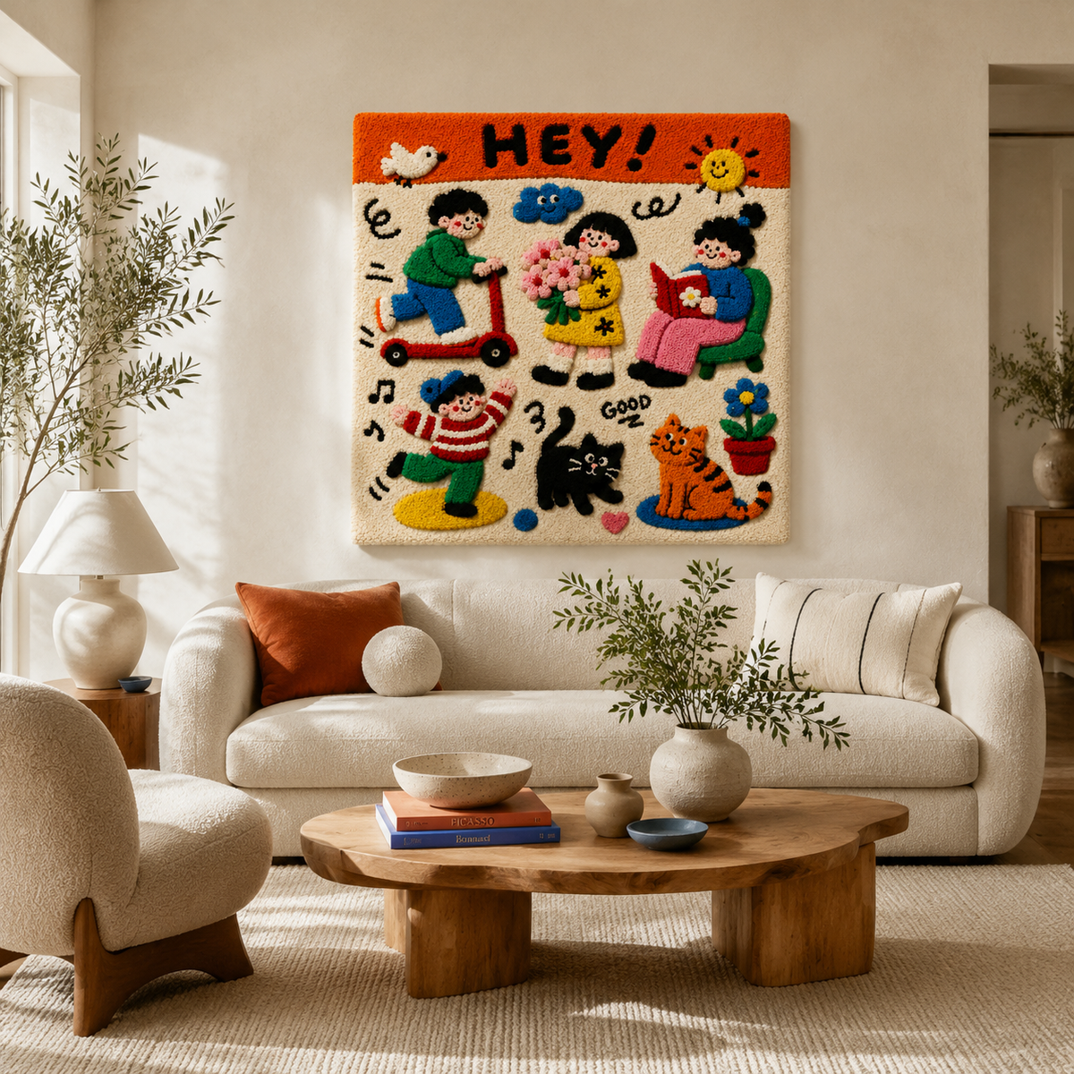Colorful Hey Neighbour wall art by Hewn Earth featuring vibrant abstract design on a canvas or print.