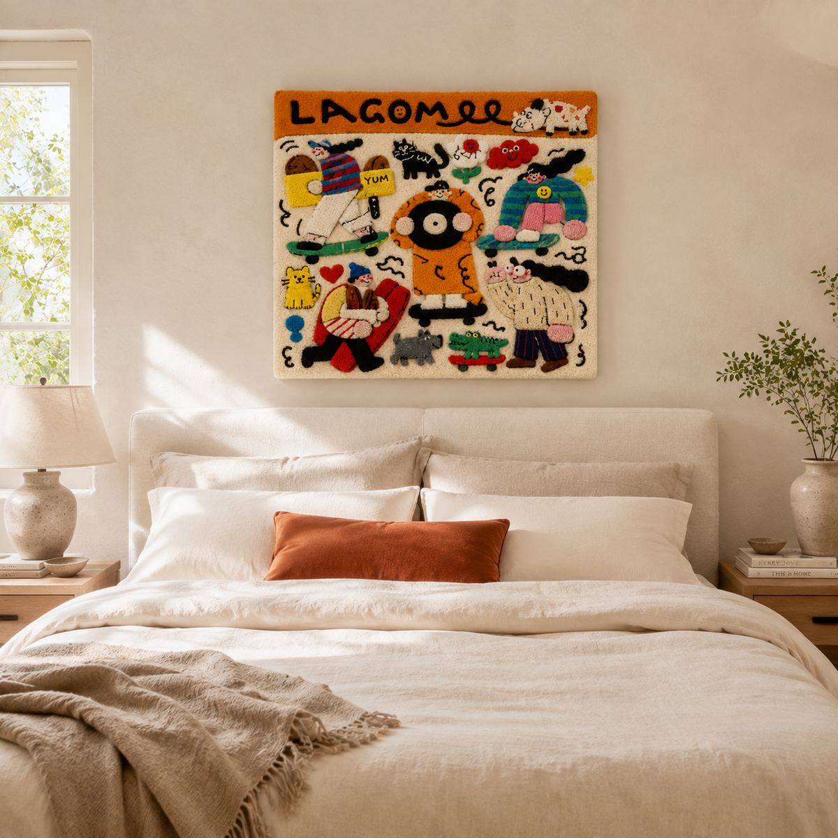 Colorful street market wall art by Hewn Earth, featuring vibrant market stalls and lively urban scene in detailed illustration.