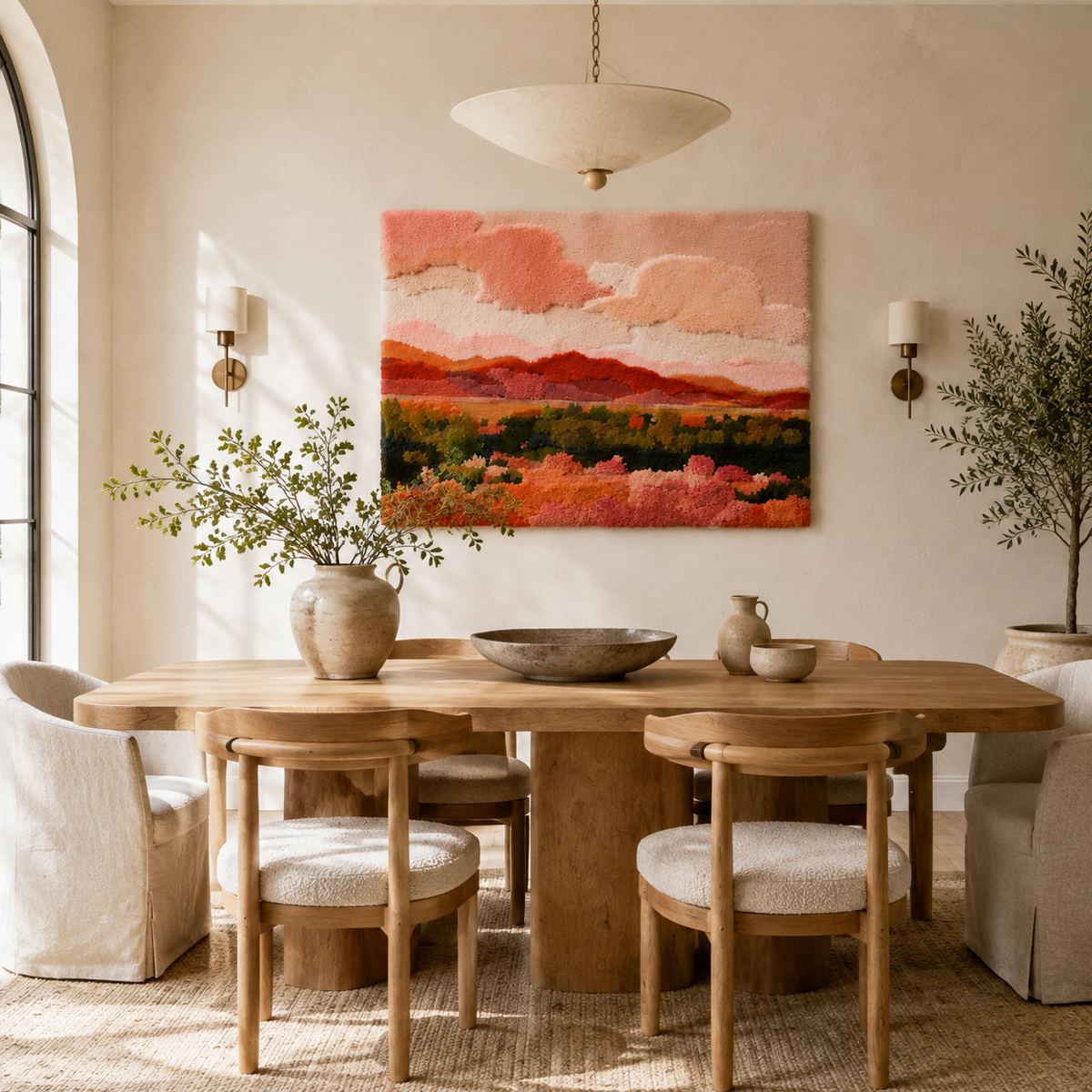 Hewn Earth Rose Horizon Fields wall art featuring a serene landscape with rose hues and expansive horizon scene.