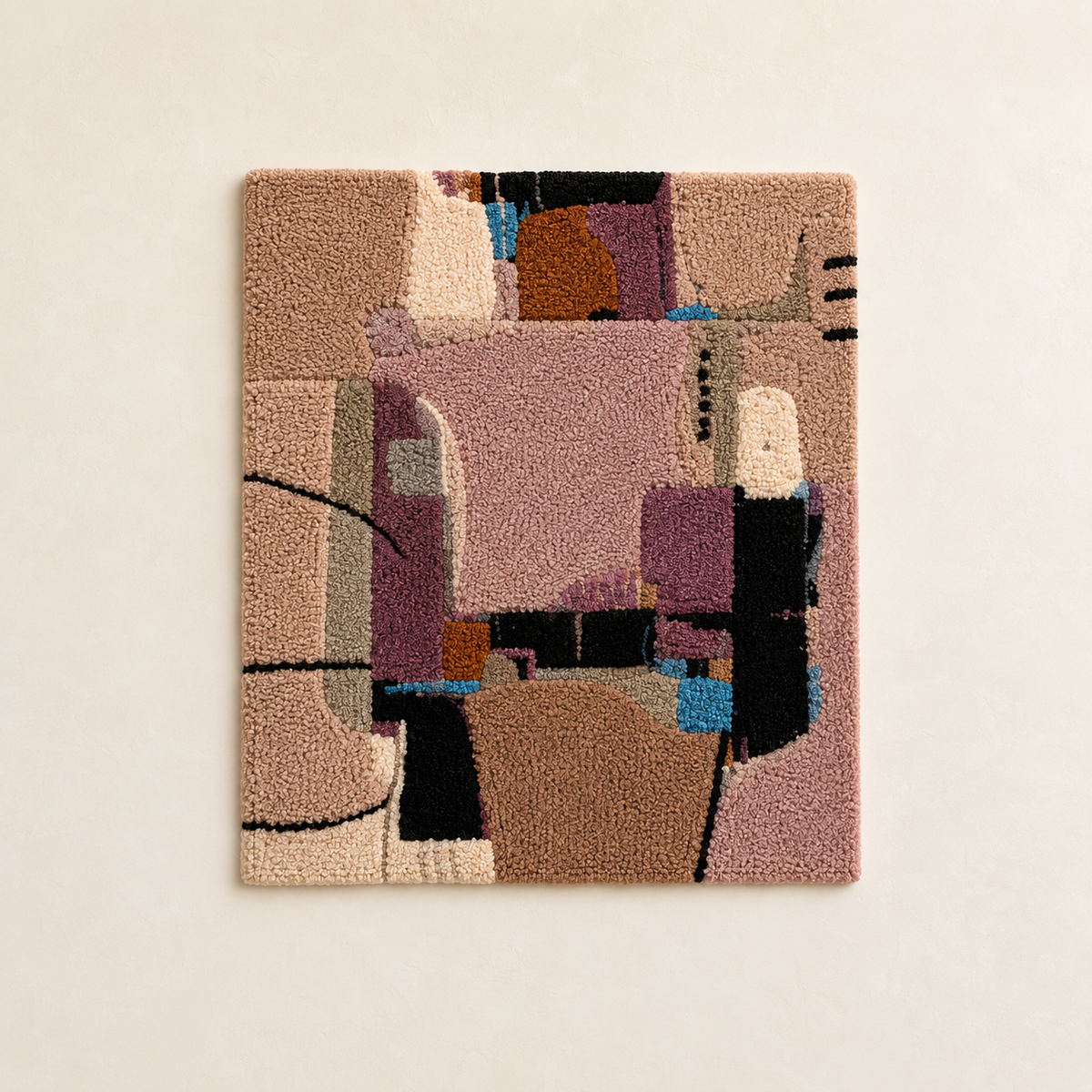 Hewn Earth Patchwork Interval wall art featuring a colorful patchwork design on a modern wall.