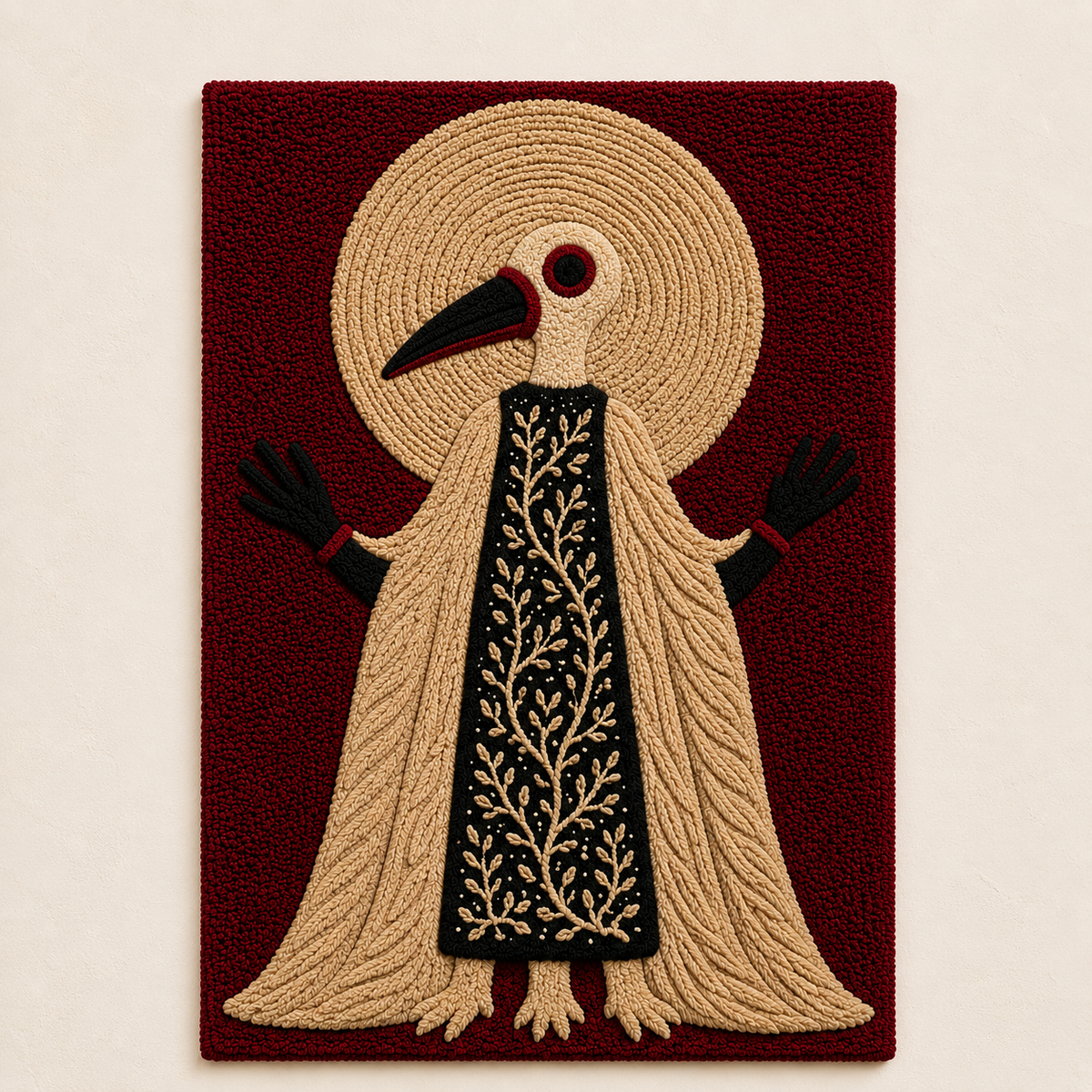 Crimson Bird Oracle wall art by Hewn Earth, featuring a vibrant red bird design on a decorative wall piece.