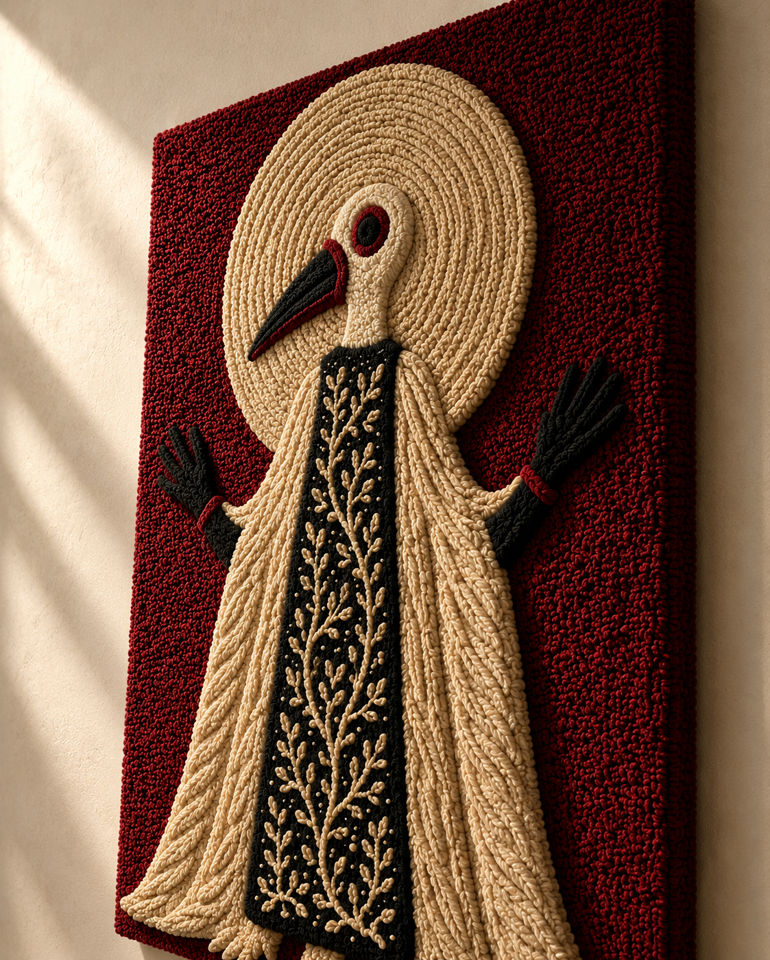 Crimson Bird Oracle wall art by Hewn Earth featuring a vibrant red bird illustration on a textured background.