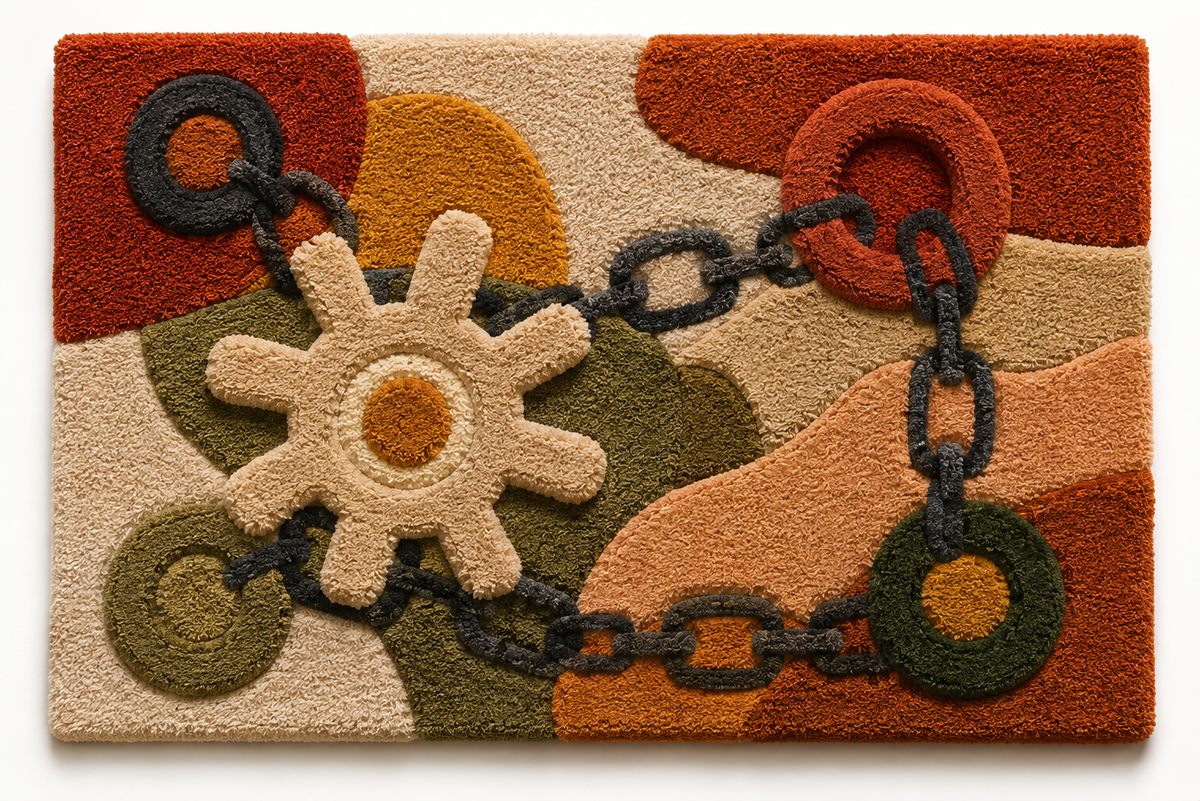 Hewn Earth Mechanical Garden wall art featuring intricate metal mechanical plant design displayed on a room wall.