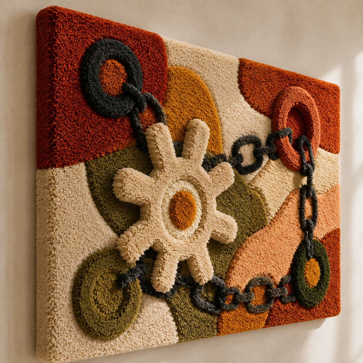 Hewn Earth Mechanical Garden wall art featuring intricate metal design with natural, earthy tones for outdoor decor.